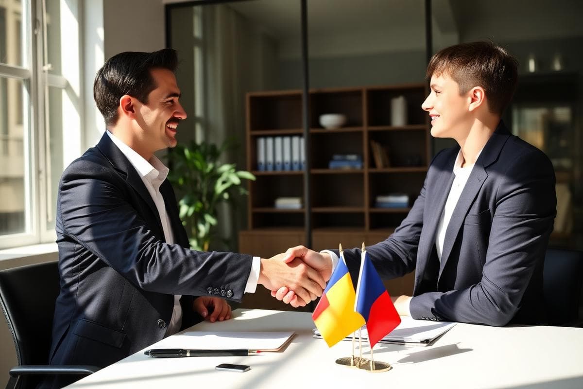 Antreprenor român întâlnindu-se cu un expert contabil din Franța